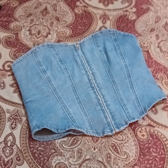 Size Xsmall Zip Up Denim Tube Top - Picture 8 of 10